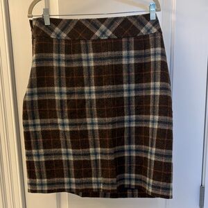 L.L. Bean Favorite Fit Brown Plaid wool Blend Midi Skirt